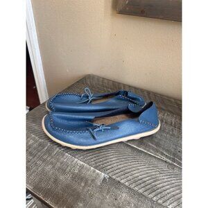 Socofy Womens Leather Slip On Blue Walking Shoes Moccasins Flats SZ 42/260